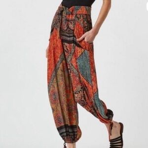 Free People Orange Patchwork Print Harem Pants